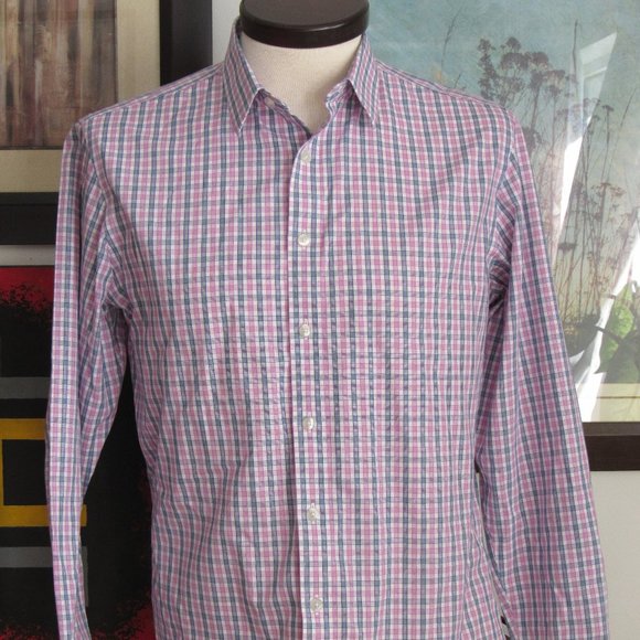 UNTUCKit Men's Wrinkle-Free Dolcetto Shirt Pink Blue & White Check Sz M EUC Read - Picture 2 of 13